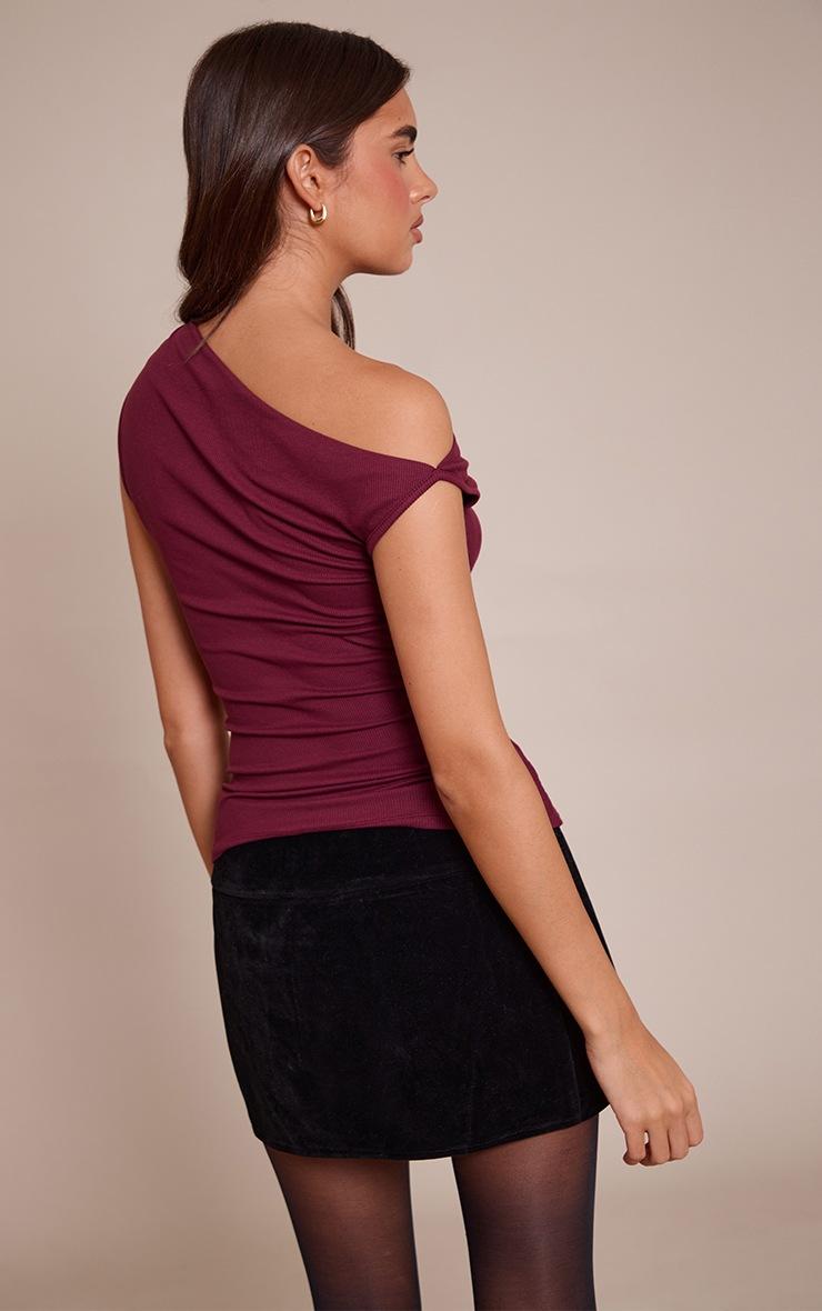 Pretty Little Thing Wine Soft Rib Asymmetric Drape Detail Sleeveless Top