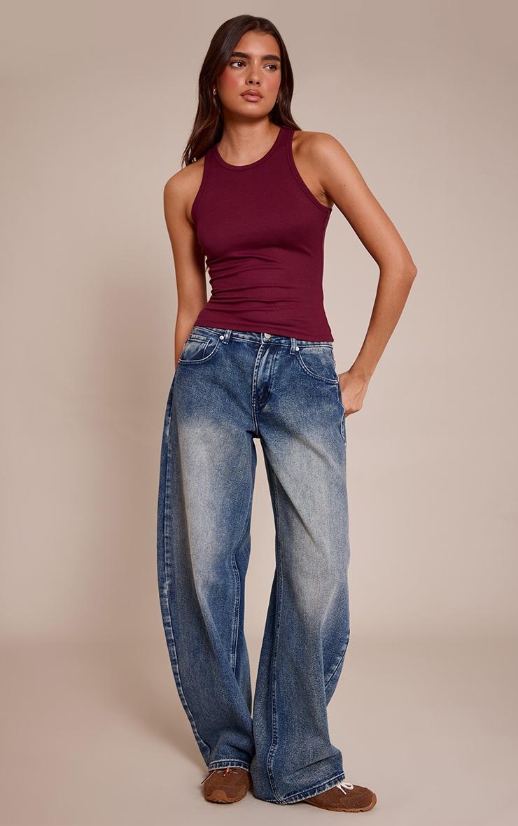 Pretty Little Thing Wine Soft Rib Racer Neck Vest Top