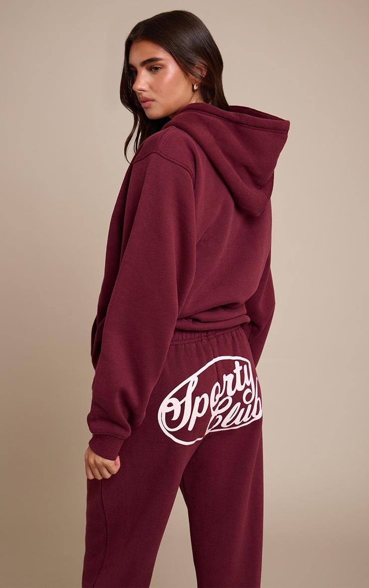 Pretty Little Thing Wine Sports Club Cotton Fleece Full Zip Hoodie