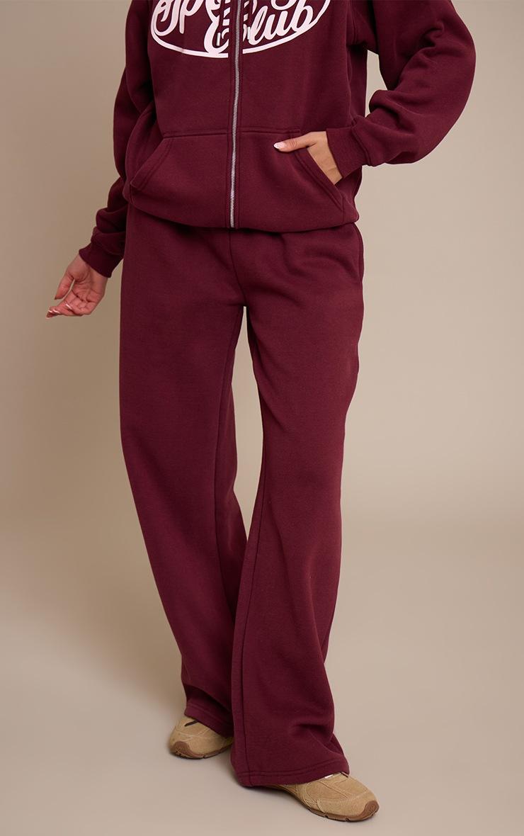 Pretty Little Thing Wine Sports Club Cotton Fleece Straight Leg Sweatpants