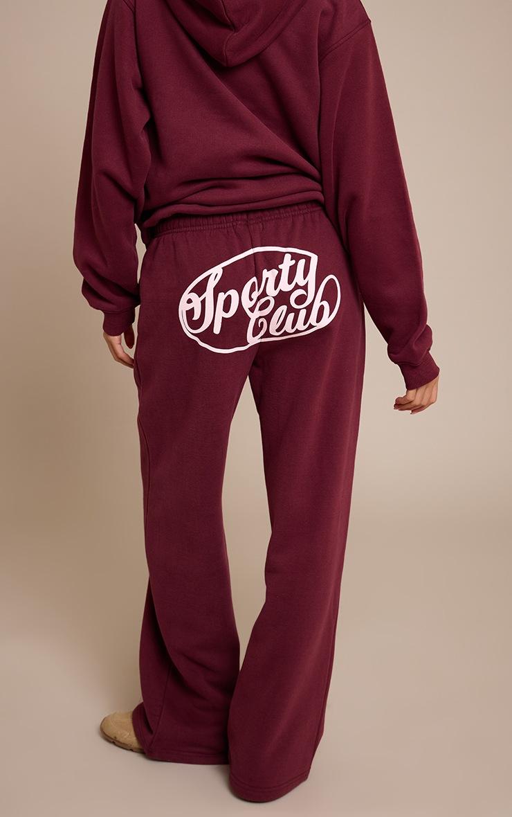 Pretty Little Thing Wine Sports Club Cotton Fleece Straight Leg Sweatpants