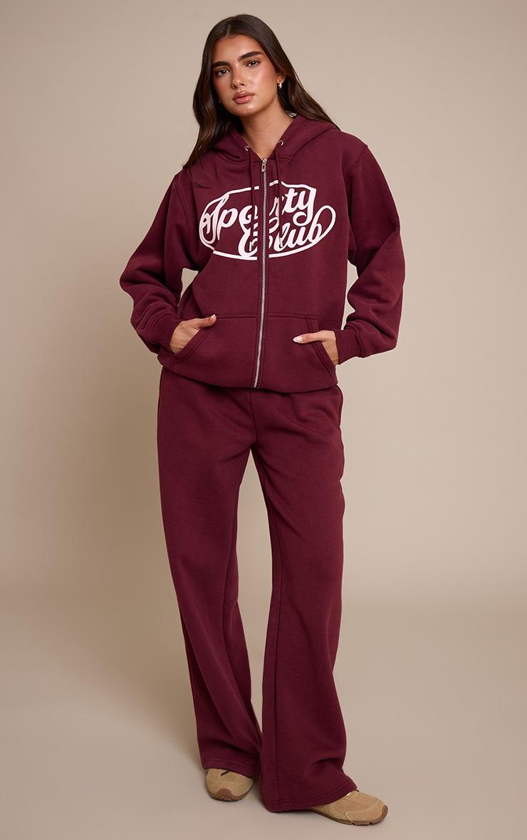 Pretty Little Thing Wine Sports Club Cotton Fleece Straight Leg Sweatpants