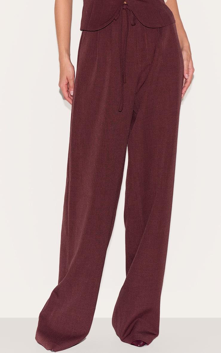 Pretty Little Thing Wine Tailored Tie Detail Woven Wide Leg Pants
