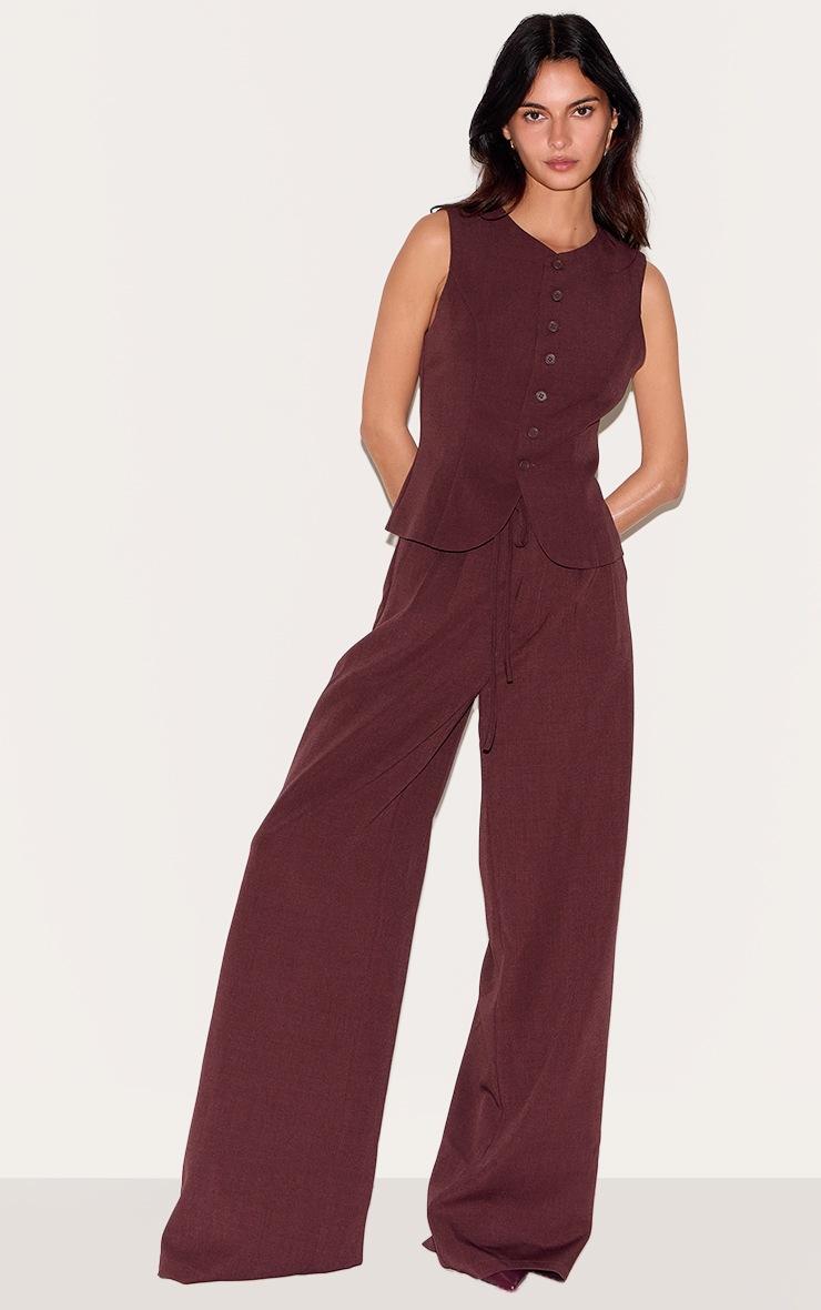 Pretty Little Thing Wine Tailored Tie Detail Woven Wide Leg Pants