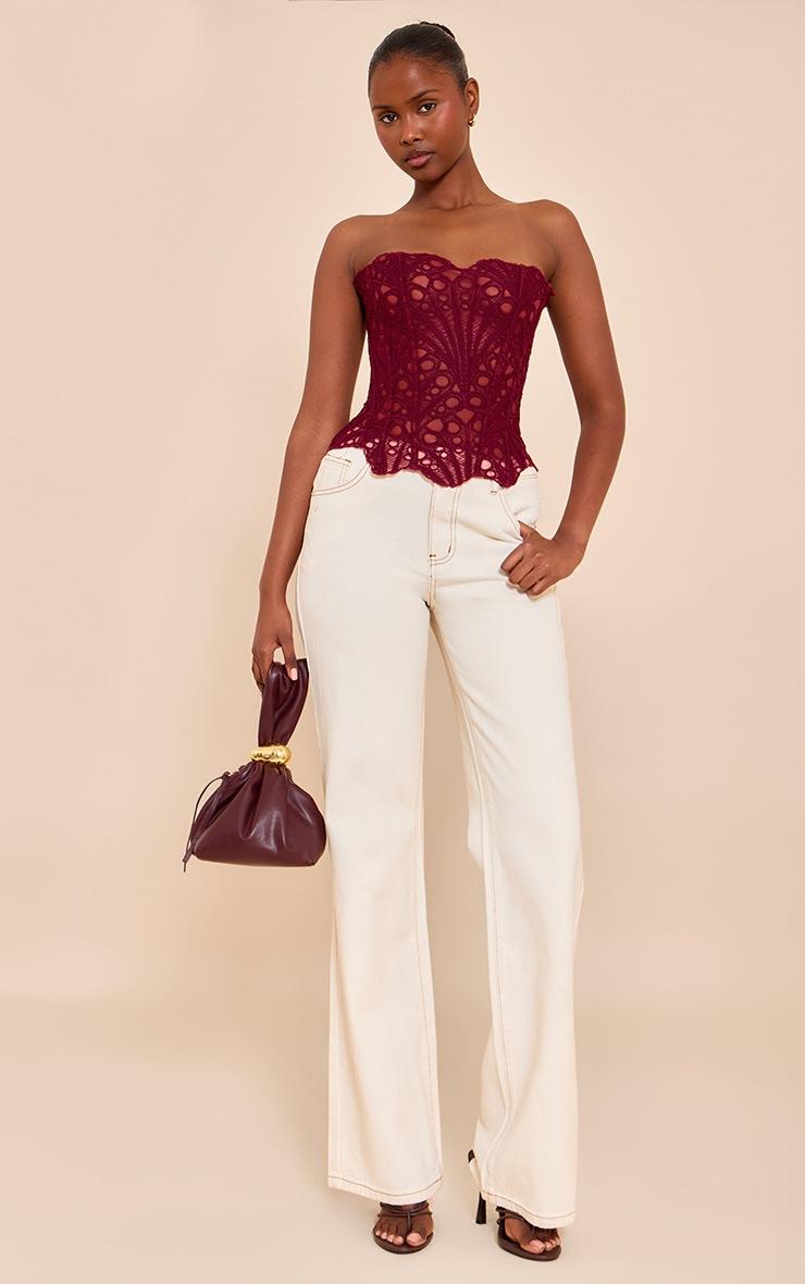 Pretty Little Thing Wine Textured Sheer Floral Lace Corset