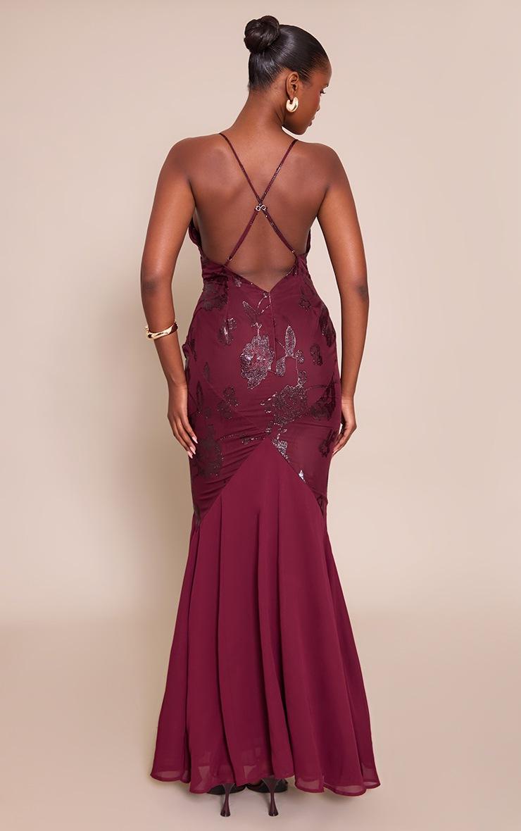 Pretty Little Thing Wine Textured Strappy Fishtail Maxi Dress