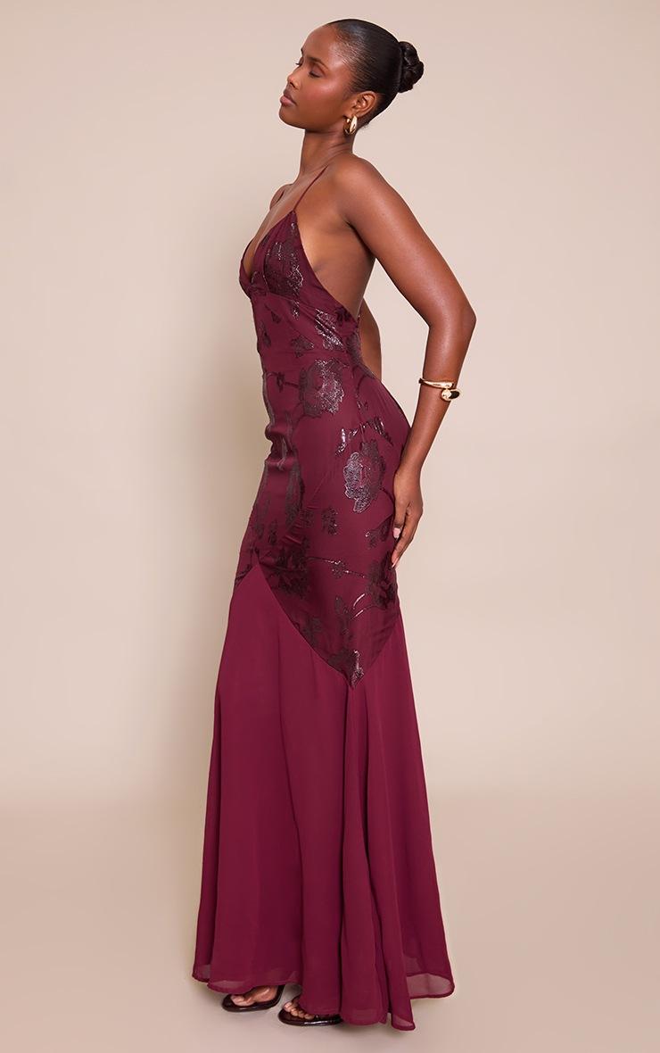 Pretty Little Thing Wine Textured Strappy Fishtail Maxi Dress