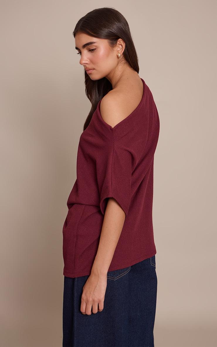 Pretty Little Thing Wine Thick Rib Asymmetric Slouchy Long Top