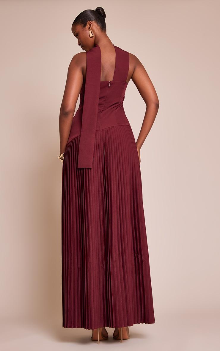 Pretty Little Thing Wine Woven Asymmetric Pleated Maxi Dress