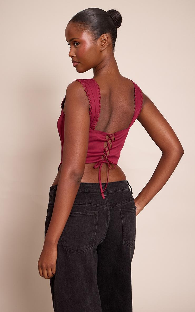 Pretty Little Thing Wine Woven Scallop Trim Bonded Corset