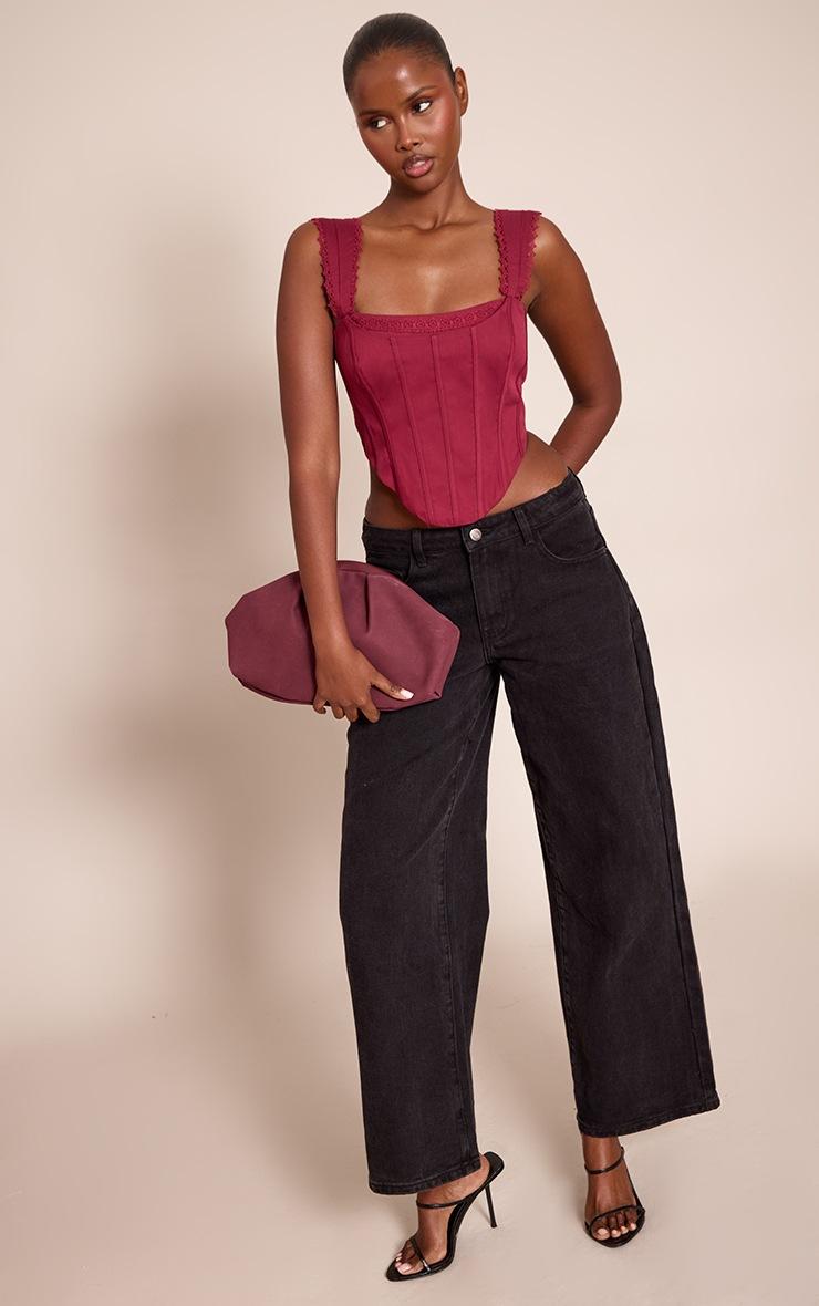 Pretty Little Thing Wine Woven Scallop Trim Bonded Corset