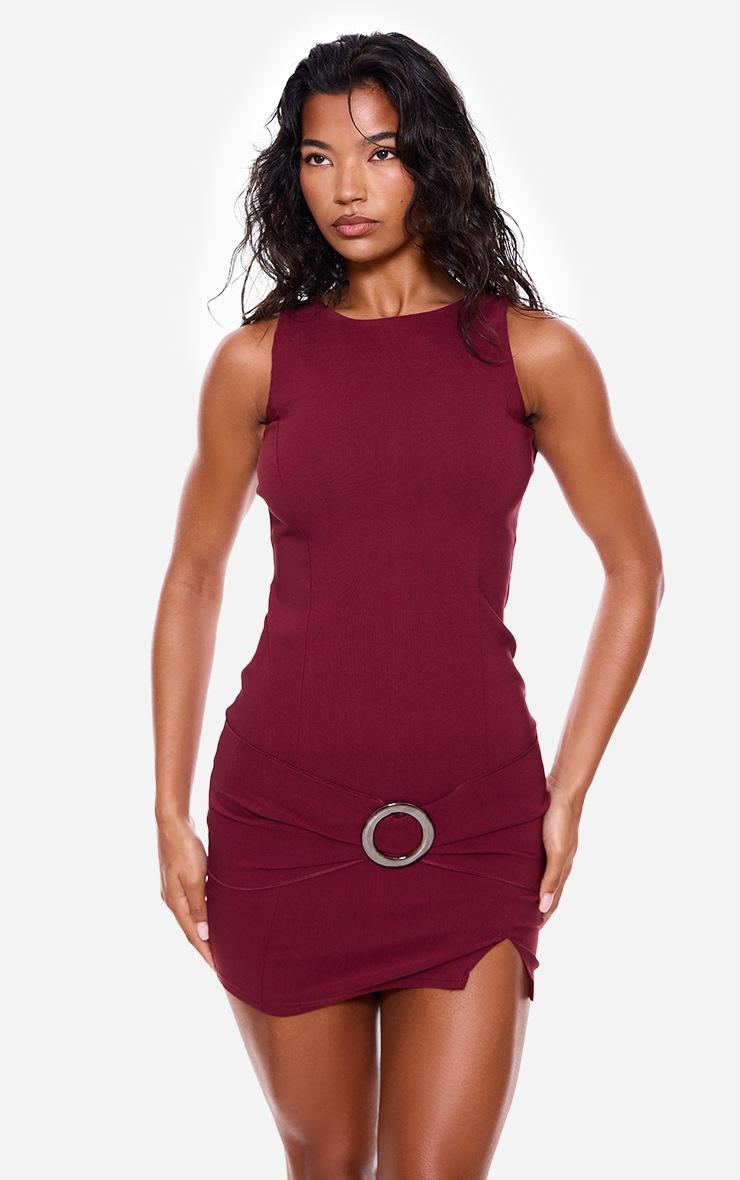 Pretty Little Thing Wine Wrap Belt Detail Bodycon Dress