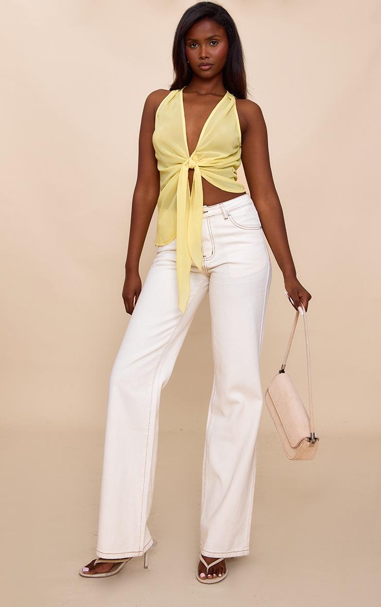 Pretty Little Thing Yellow Drape Plunge Front Chiffon Long Top