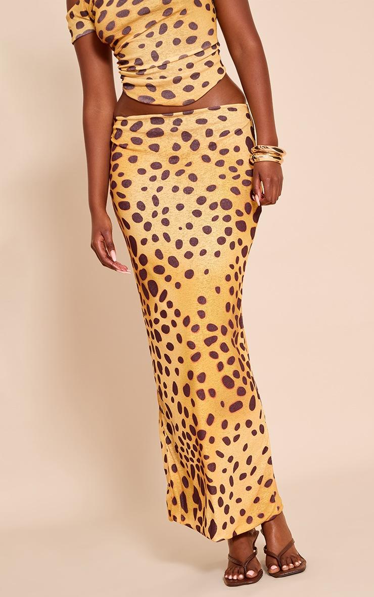 Pretty Little Thing Yellow Leopard Print Onion Skin Low Rise Maxi Skirt