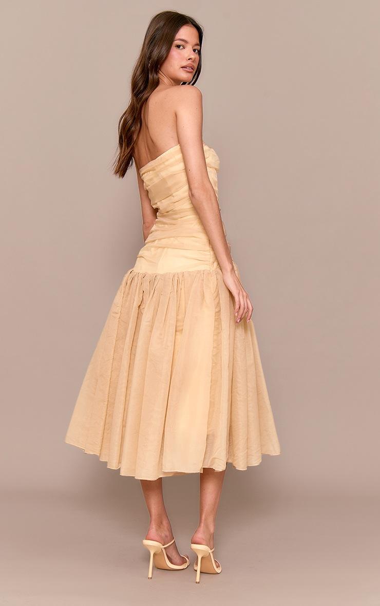 Pretty Little Thing Yellow Organza Ruched Bodice Midi Dress