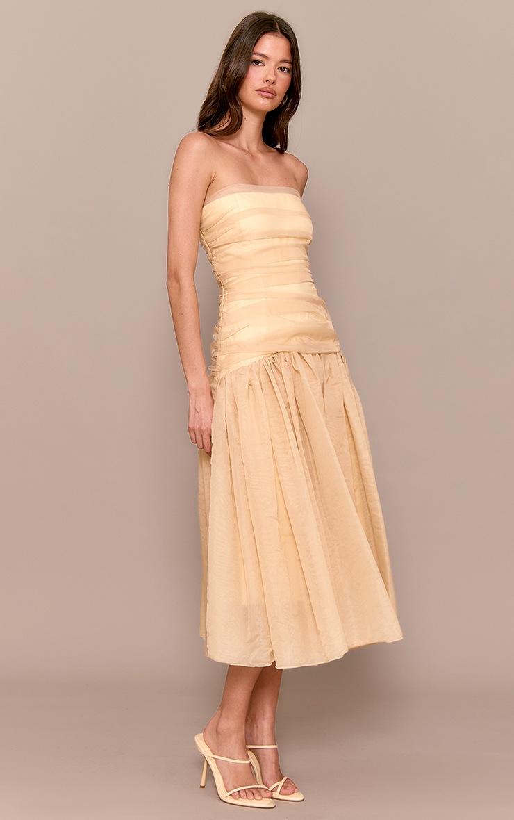 Pretty Little Thing Yellow Organza Ruched Bodice Midi Dress