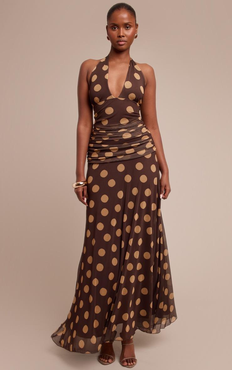 Pretty Little Thing Yellow Polka Dot Halterneck Maxi Dress